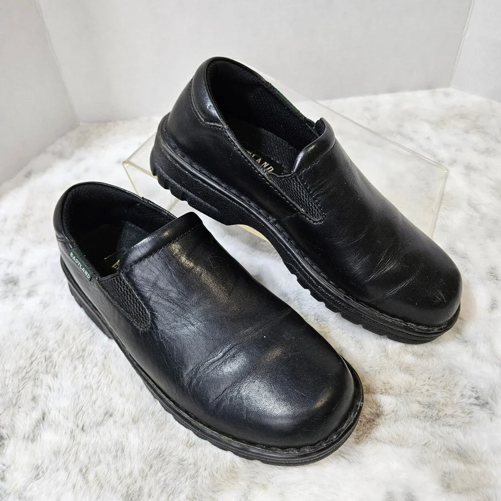 Eastland Black Newport Leather Slip On Loafers 7.5W WIDE Work Comfort Shoes Y2K
